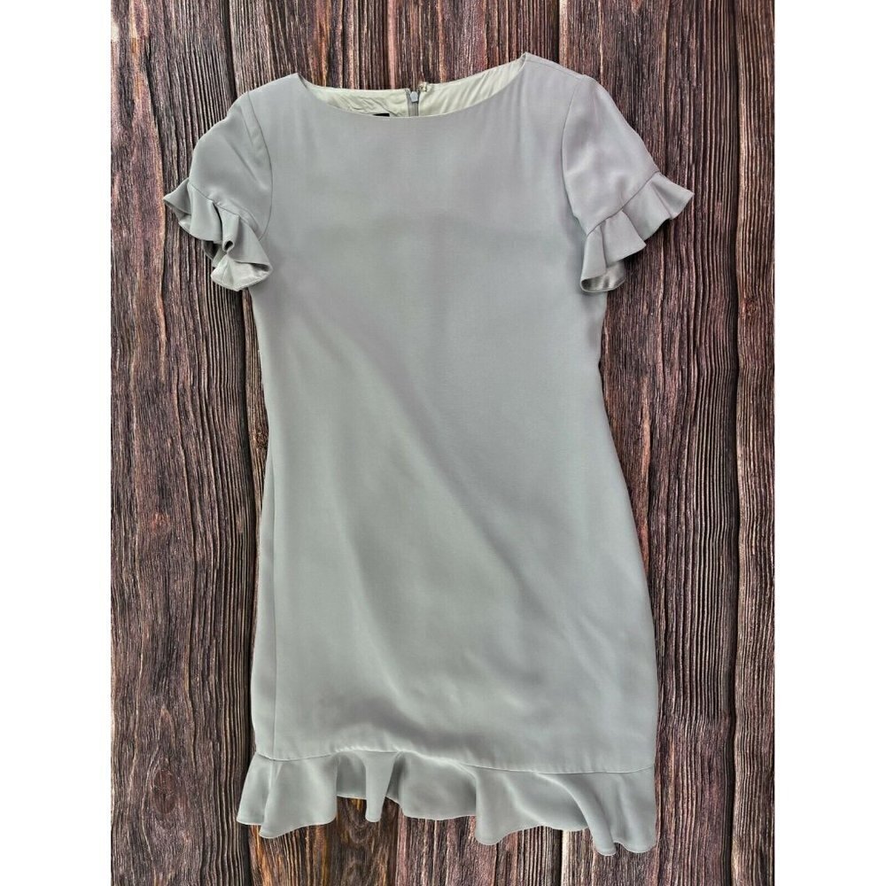Vintage After Five by Sully Bonnelly Sz 6 Gray Ruffle Hem Dress Suit Shift s